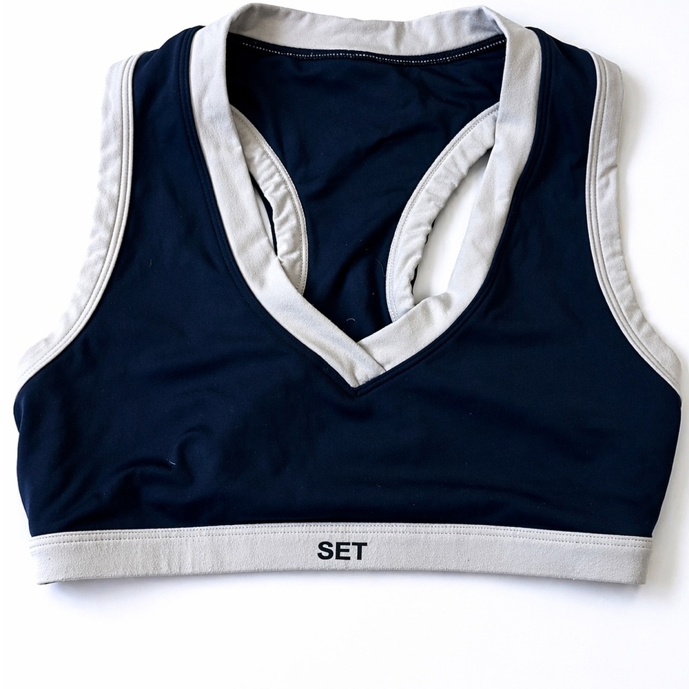 SET Active AirLuxe Sports Bra Medium Black Gray Trim Racerback Athleis